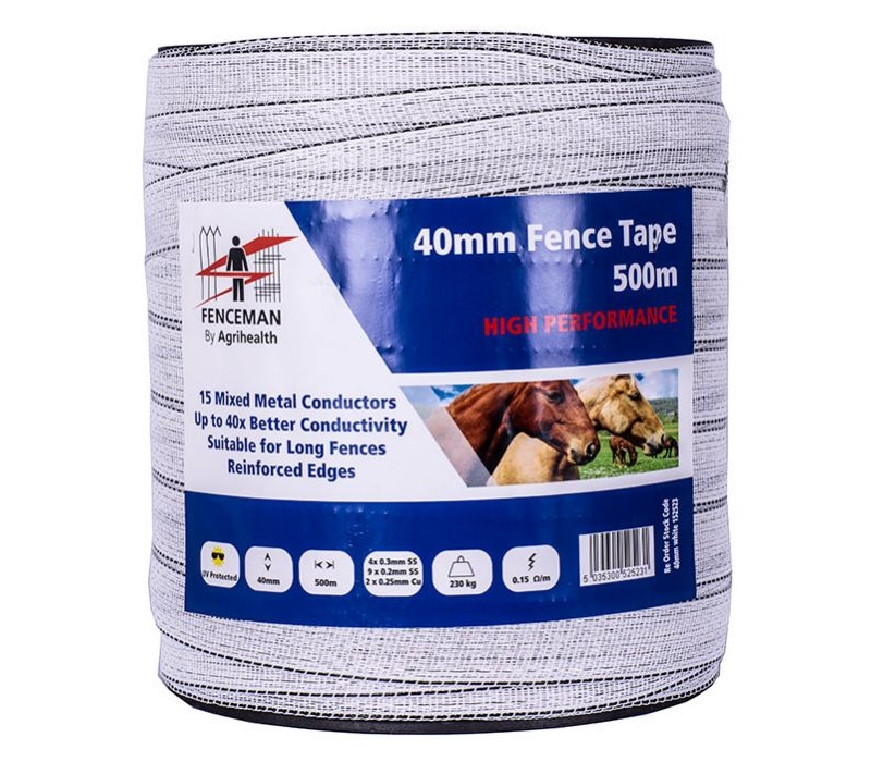 fenceman high performance tape white - 40mm (1 x 500m roll)