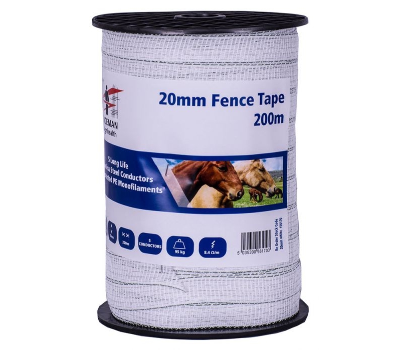 fenceman tape white 20mm (1 x 200m roll)