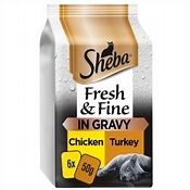 Sheba Fresh & Fine Wet Cat Food Pouches Chicken & Turkey in Gravy 6 x 50gpk