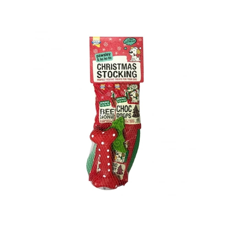 christmas good boy pawsley christmas stocking with treats and toy