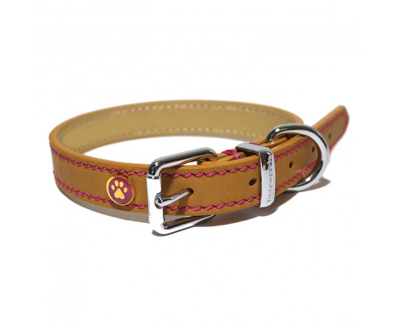 rosewood luxury leather tan dog collar