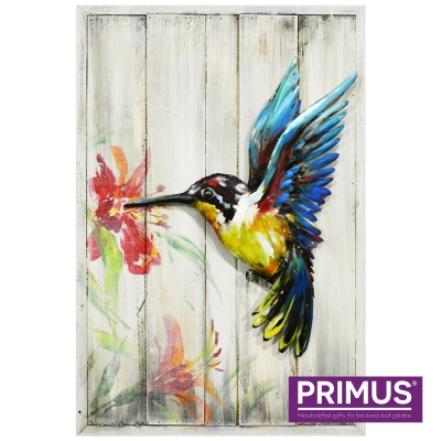 hummingbird - 3d metal art on wood canvas