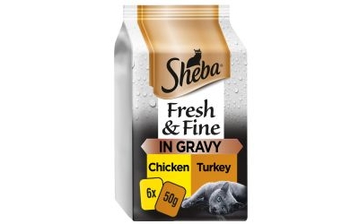 sheba fresh & fine wet cat food pouches chicken & turkey in gravy 6 x 50gpk
