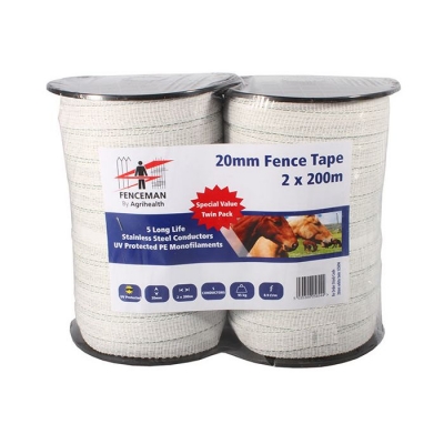 fenceman tape twin pack white - 20mm (2 x 200m rols)